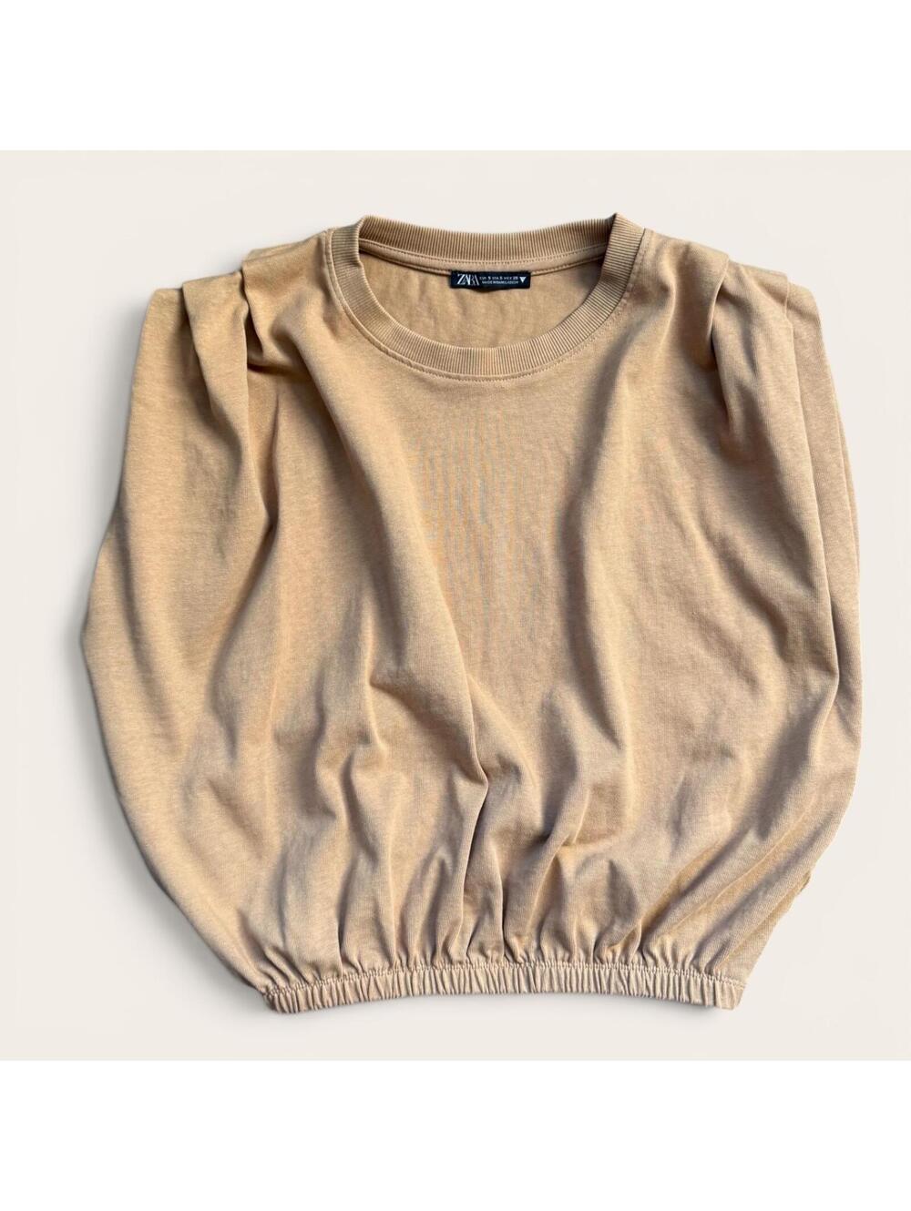 Zara Beige bubble Crop Shirt